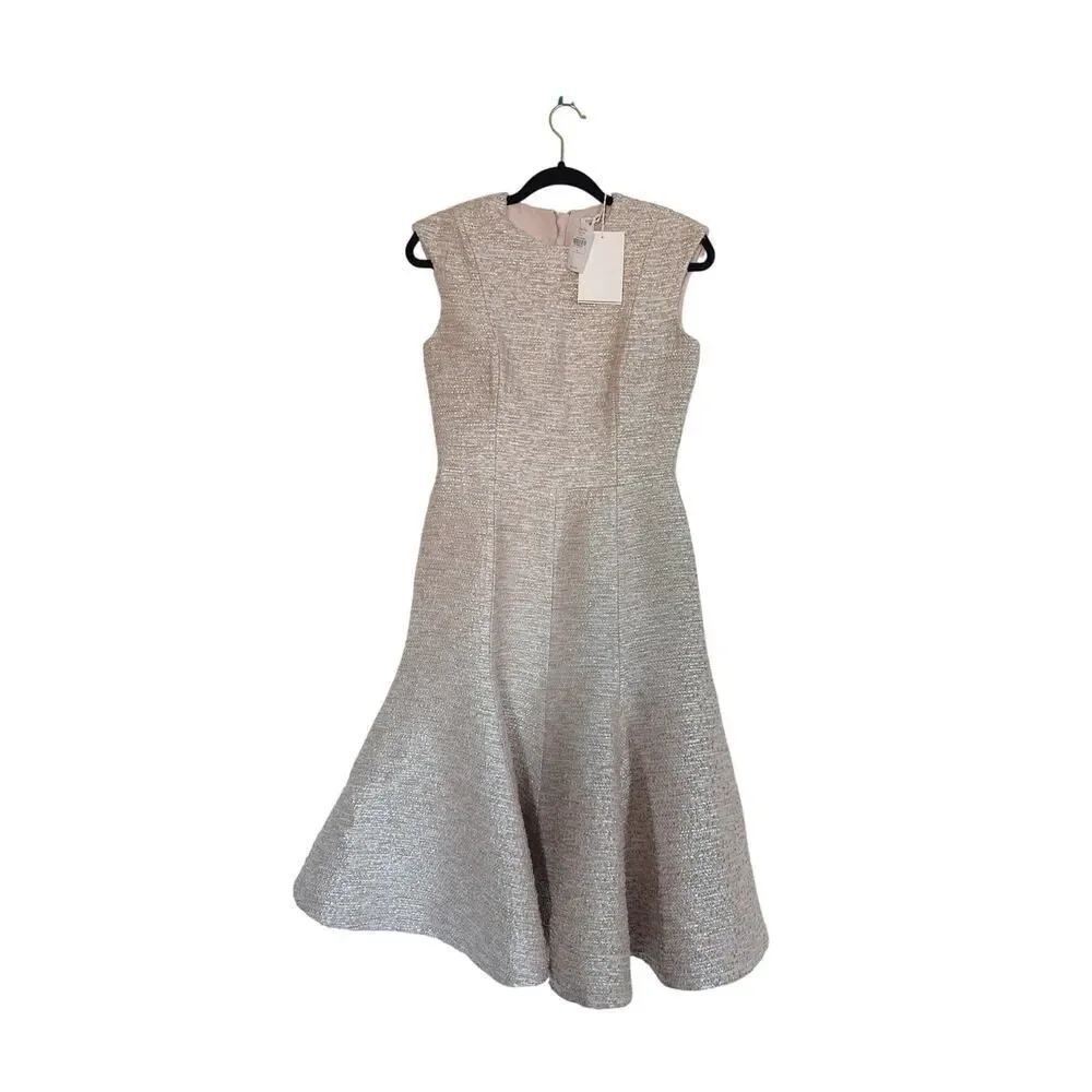 Emilia Wickstead Denver Dress In Beige And Silver Jacquard Tweed Us6 — image 8 of 8